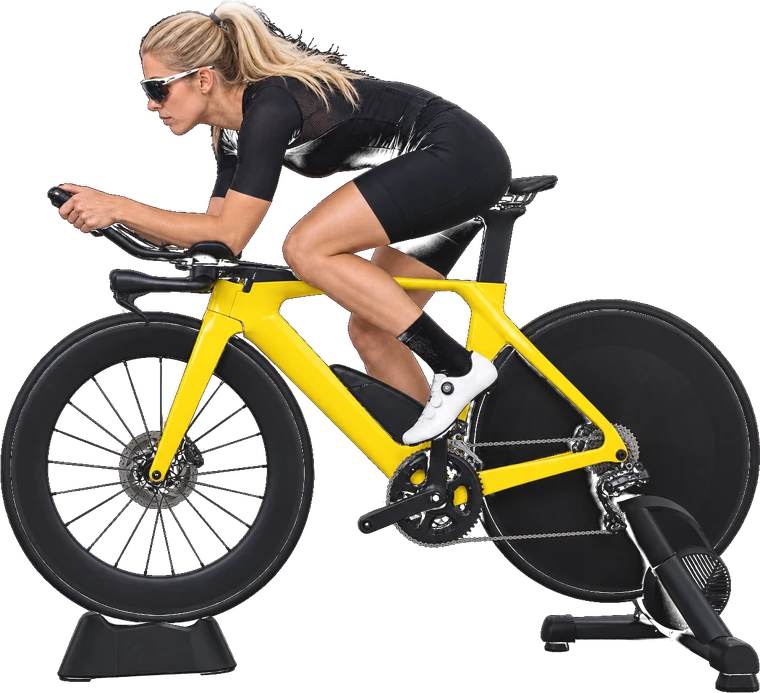 Triathlete on a TT bike and smart trainer